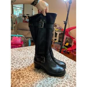 Baretraps Black Suede Leather Boots with Faux Fur Lining and Zips Size 8.5